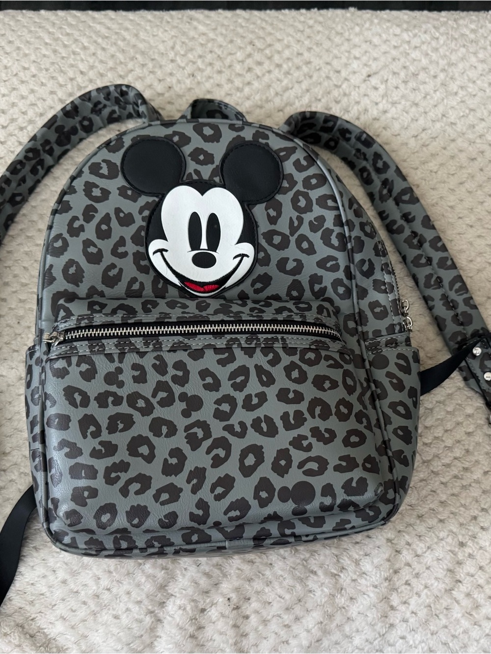 Mickey Mouse Grey Leopard Print Kids Backpack